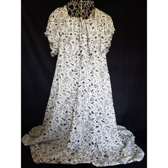 Hot Topic DRESS Size 2 XXL NWOT DINOSAUR FOSSIL Foliage EMPIRE MIDI Tie Front - Picture 1 of 9